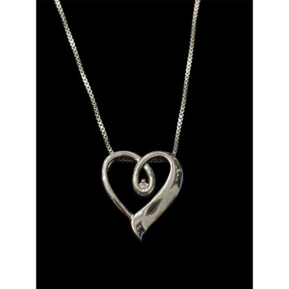 Vtg Sterling Silver Diamond Floating Heart Pendant On 18โ Box Chain Ross Simmons
